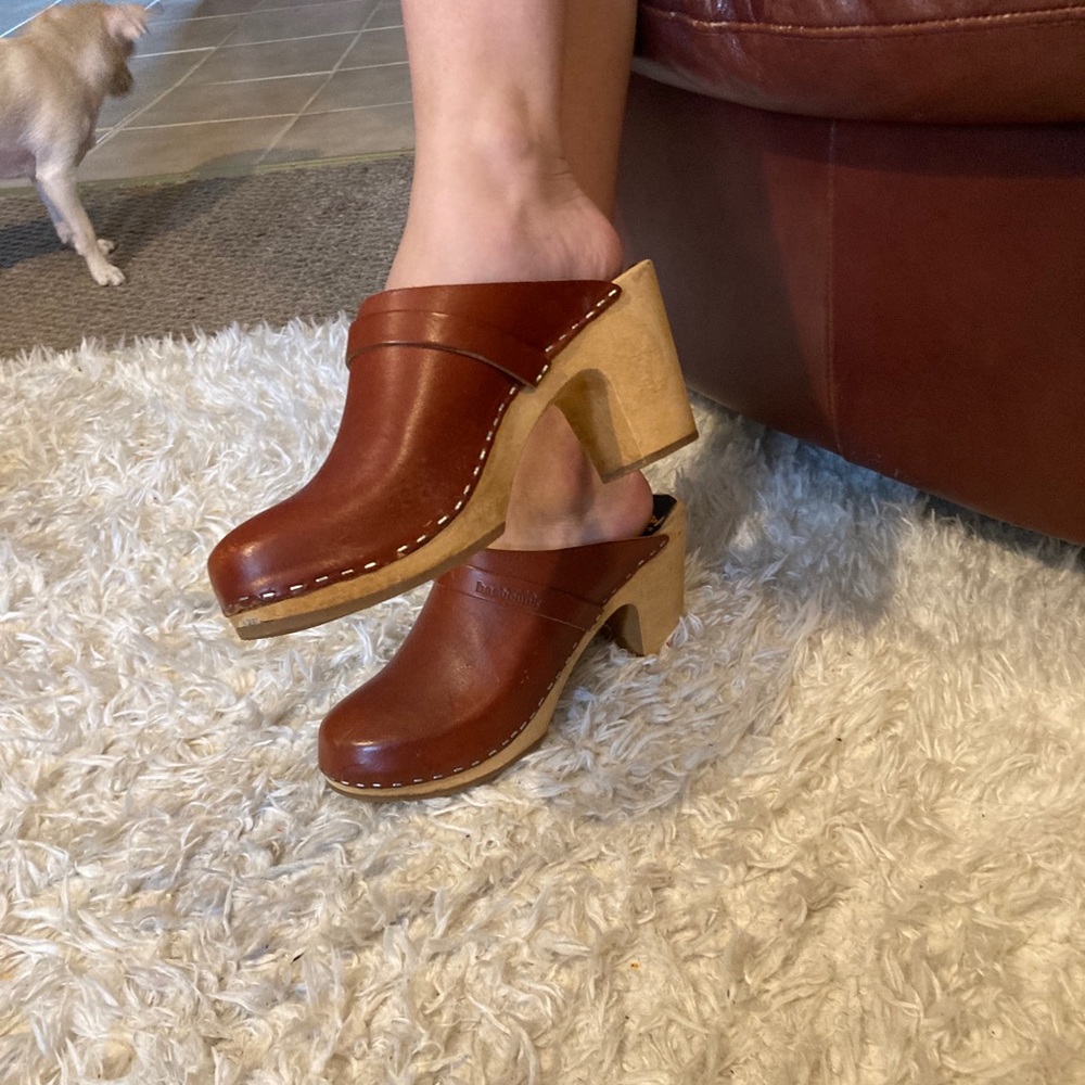 Swedish Hasbeens classic clogs.